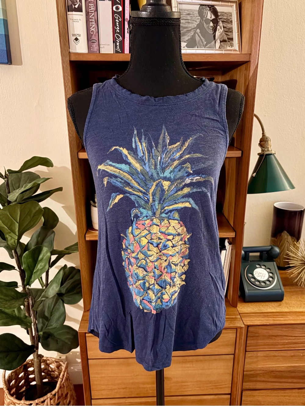 Lucky Brand Navy Pineapple Graphic Tank Top